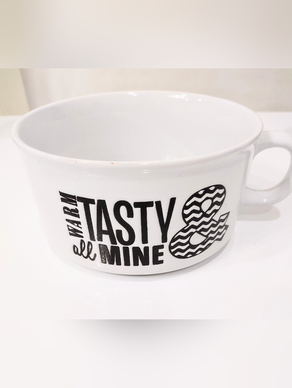Charming Charlie White Ceramic Mug with Bold Black 'Tasty All Mine' Graphic